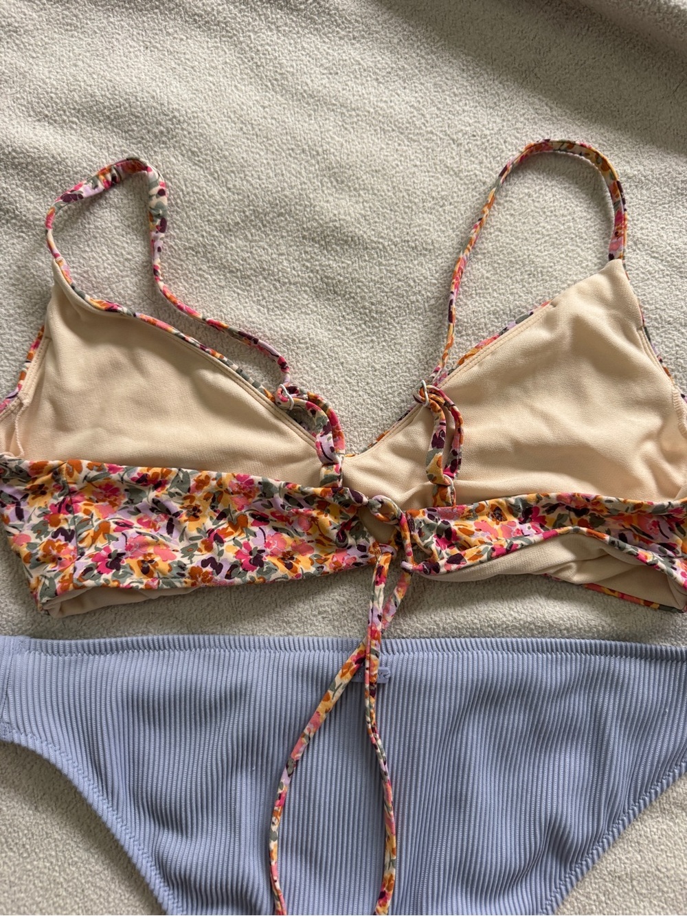 Roxy sz XL Floral Print Bikini Top & Light Periwinkle Ribbed Bottoms - Picture 4 of 5